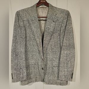 Vintage Hanover Square Blazer Mens 44R Black White 100% Silk Tweed Sport Coat